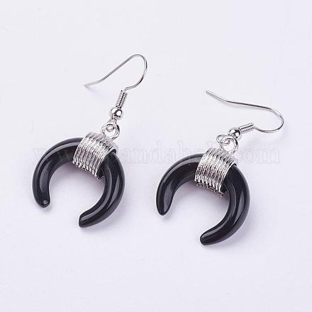 Natural Black Agate Dangle Earrings EJEW-L189-C04-1