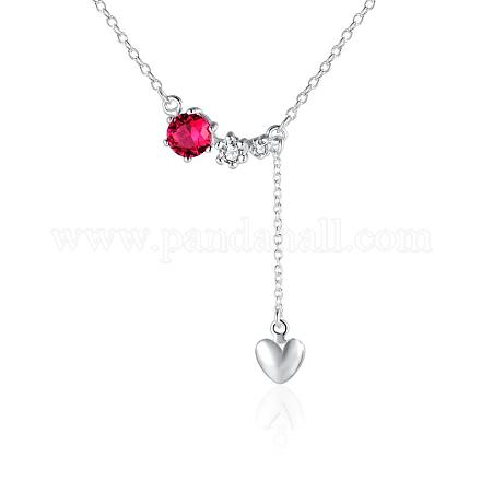 Silver Color Plated Brass Cubic Zirconia Heart Pendant Necklaces NJEW-BB10034-D-1