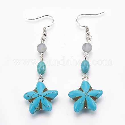 Synthetic Turquoise Beads and Synthetical Moonstone Beads Dangle Earrings EJEW-JE02796-02-1