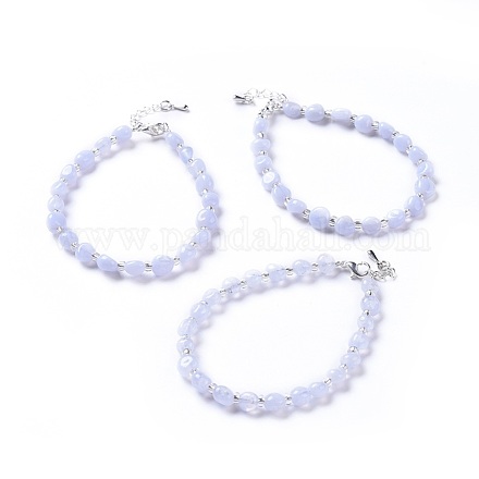 Natürliche blaue Achat Perlen Armbänder BJEW-F405-A02-1