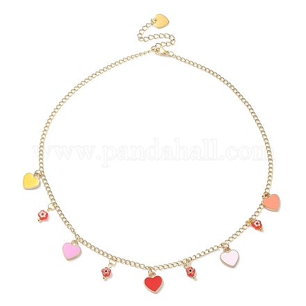Ожерелье-нагрудник с цветком и сердцем из сплава миллефиори с ионным покрытием (IP) NJEW-JN04403-1
