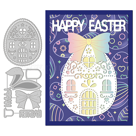 GLOBLELAND 2Pcs Easter Egg House Cutting Dies Metal Rabbit Ear Bowknot Die Cuts Embossing Stencils Template for Paper Card Making Decoration DIY Scrapbooking Album Craft Decor DIY-WH0309-703-1