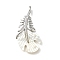 Brass Micro Pave Cubic Zirconia Pendants, with Shell, Feather Charms, Platinum, 33.5x18x4mm, Hole: 3x2mm