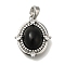 Brass Micro Pave Cubic Zirconia Pendants, with Glass, Oval Charms, with Jump Ring, Platinum, 19x15x6mm, Hole: 4.5x3mm