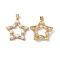 Brass Micro Pave Cubic Zirconia Pendants, with ABS Imitation Pearl, Hollow Star Charm, Real 18K Gold Plated, 28.5x27.5x5.5mm, Hole: 5x3.5mm