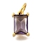 925 Sterling Silver Pave Clear Cubic Zirconia Charms, Rectangle, with Jump Ring, Golden, Dark Slate Blue, 9.5x6.5x4mm