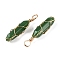 Lampwork Pendants, Copper Wire Wrapped Bullet Shapes, Faceted, Golden, Green, 43x10.5x11.5mm, Hole: 4~5x5.5mm