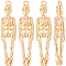 10Pcs Halloween Themed Brass Pendants, Skeleton, 32x7.5x2mm, Hole: 1.4mm