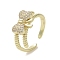 Brass Micro Pave Cubic Zirconia Open Cuff Ring, Bowknot, Real 16K Gold Plated, Inner Diameter: 19mm