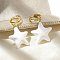 Brass Hoop Earrings, with Enamel, Five-pointed Star, Real 18K Gold Plated, White, 36.5x20mm