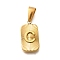 304 Stainless Steel Pendants, Rectangle with Letter Charm, Real 18K Gold Plated, Letter C, 22x12.5x4mm, Hole: 8x4mm