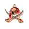 Alloy with Enamel Pendants, Nautical Charms, Light Gold, Red, Buccaneer with Swords, 20x20x1.5mm, Hole: 1.8mm