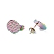 Ion Plating(IP) 304 Stainless Steel Ear Stud Findings, Textured Flat Round with Pineapple Grain, Rainbow Color, 12mm, Hole: 1.2mm, Pin: 0.8mm