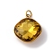 316 Stainless Steel Faceted Glass Pendants, Rhombus, Ion Plating(IP), Real 18K Gold Plated,, with Loop, Yellow, 17x14.5x6.5mm, Hole: 2.5mm