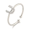 Rack Plating Brass Open Cuff Rings for Women, with Cubic Zirconia, Cadmium Free & Lead Free, Long-Lasting Plated, Letter, Letter U, Inner Diameter: 17.5mm, Letter: 7x6mm
