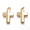 Brass Micro Pave Clear Cubic Zirconia Pendants, Long-Lasting Plated, with Jump Rings, Cross, Real 18K Gold Plated, 19.5x13.5x2mm, Jump Ring: 4x1mm, 2mm Inner Diameter
