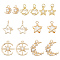 Alloy & Brass Cubic Zirconia Charms, Mixed Shapes Charms, Golden, 10.5~20.5x7.5~15x2~5.5mm, hole: 1.2~3.3mm, 30pcs/box