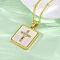 Brass Micro Pave Clear Cubic Zirconia Pendant Necklaces, with Shell, Real 18K Gold Plated, Cross, 17.80 inch(45.2cm)
