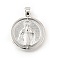 Brass Pendants, Rotatable Pendants, Flat Round with Virgin Pattern, Platinum, 29x25.5x3.5mm, Hole: 6x4mm