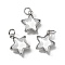 Brass Charms, Star with Glass & Glitter Powder, Long-Lasting, Lead Free & Cadmium Free, white, Platinum, 14.5x13x4.5mm, Hole: 3mm
