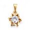 304 Stainless Steel Charms, with Cubic Zirconia, Flower, Clear, Golden, 13x11x4mm, Hole: 5x3mm