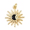 Brass Micro Pave Cubic Zirconia Pendants, Sun, with Enamel, Long-Lasting Plated, Cadmium Free & Lead Free, Rack Plating, Golden, Black, 22.5x20x2mm, Hole: 3mm
