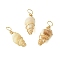Natural Spiral Shell Pendants, Shell Shaped Charms with Copper Wire Wrapped, Golden, 28x10.5x8.5mm, Hole: 4mm