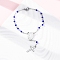Glass Beads Rosary Bracelets, 304 Stainless Steel Cross & Oval with Saint Charms Bracelets, with 201 Stainless Steel Findings, Blue, 6-1/2 inch(16.5cm)