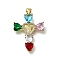Brass Micro Pave Cubic Zirconia Pendants, Cross with Virgin Mary, Cadmium Free & Lead Free, Rack Plating, Long-Lasting Plated, Real 18K Gold Plated, 30.5x23x4mm, Hole: 4.5x3.5mm