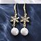 Brass Micro Pave Clear Cubic Zirconia Dangle Earrings, with ABS Imitation Pearl, Rack Plating, Long-Lasting Plated, Lead Free & Cadmium Free, Snowflake & Round, Real 18K Gold Plated, 45x11.5mm