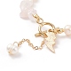 Bracelet en perles de quartz rose naturel et perles avec breloques éclair en émail BJEW-JB08332-03-5