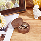 PHパンダホール木製リングボックス  素朴な結婚指輪ホルダー木製婚約指輪ボックスラウンドリングベアラーボックス内側リネン付き結婚式のプロポーズリング収納ジュエリーギフト CON-WH0087-41-6