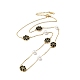 Collana con pendente a fiore in smalto nero con perle di plastica NJEW-G036-08G-3