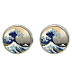 Picture Glass Stud Earrings EJEW-O088-73-1
