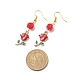 3 paires de breloques en alliage d'émail rouge de style 3 et boucles d'oreilles pendantes en perles de rose EJEW-JE05031-04-3