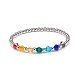 4 x 4-farbiges Glas-Doppelkegel- und Messing-Stretch-Armband mit runden Perlen für Damen BJEW-JB08712-4