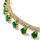 Bracciale con ciondolo con diamanti e zirconi verdi con catene a maglie in ottone placcato a cremagliera BJEW-Q771-03G-2