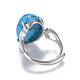 調整可能な合成ターコイズフィンガー指輪  真鍮パーツ  オーバル  サイズ6  16.5mm RJEW-F094-05A-3