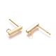 Accessoires de puces d'oreilles en 304 acier inoxydable, avec boucle, rectangle, véritable 18k plaqué or, 10x2x2mm, Trou: 1.5~1.8mm, pin: 0.8 mm