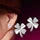 Real Platinum Plated Brass Four Leaf Clover Stud Earrings EJEW-EE0001-231-4