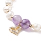 Pulsera de piedras preciosas y perlas con colgante de corazón de circonita cúbica BJEW-JB08167-5