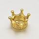 Real 24K Gold Plated Big Hole CZ Brass Micro Pave Grade AAA Cubic Zirconia 3D Crown Beads KK-O064-03-NR-1