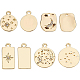 BENECREAT 32Pcs 18K Gold Plated 4 Style Flat Round Rectangle Star Moon Pattern Alloy Pendants with Crystal Rhinestone FIND-BC0001-89-1