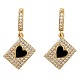 Boucles d'oreilles créoles pendantes poker avec carte cœurs en zircone cubique transparente EJEW-SW00011-07-1