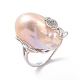 Pepita de perla natural con hoja de circonita cúbica anillo de puño abierto RJEW-P033-02P-03A-2