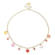 Lätzchen-Halskette aus legiertem Herz und Millefiori-Glasblumen mit handgefertigter Ionenplattierung (IP) NJEW-JN04403-1