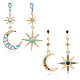 FIBLOOM 2 Sets 2 Styles Colorful Rhinestone Moon & Star Asymmetrical Earrings EJEW-FI0001-22-1