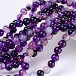 Agate à rayures naturelles/perles d'agate à bandes, teinte, ronde, violet, taille: environ 6mm de diamètre, Trou: 1mm, 63 pcs / chapelet, 15.5 pouce