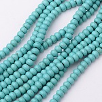 1 rangée de perles synthétiques turquoises synthétiques, teinte, turquoise, 6x4mm, Trou: 1mm, Environ 88~90 pcs/chapelet, 15 pouce