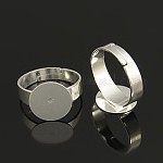 Ottone basi anello pad,  piombo e cadmio libero, regolabile, colore argento placcato, circa 3~4.5 mm di larghezza, 18mm diametro interno , Vassoio: 12 mm di diametro